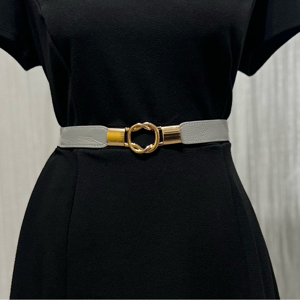 SOLD Grey Elastic Belt With Gold look Interlocking Clasp